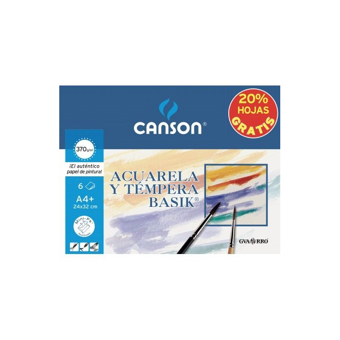 Papel Acuarela Basik Canson Din A4+ 370 Gr Pack De 6 Hojas24 X 32 Cm