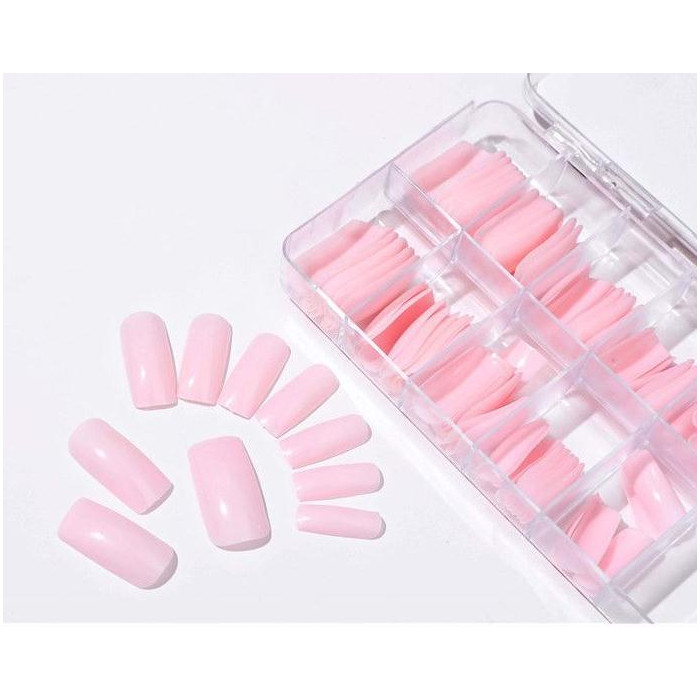 100 Piezas Uñas Postizas Rosa, 10 Tamaños Tips Uñas