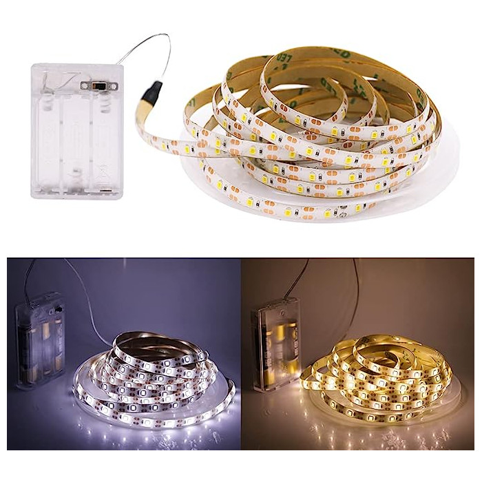 Luces LED de cuerda flexible,Tira LED Luz batería caja+ interruptor