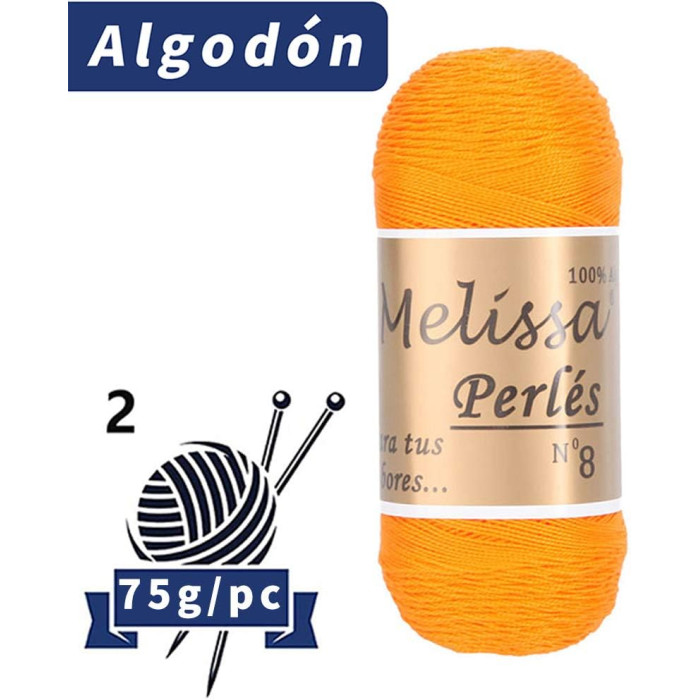 Melissa Perlés 8 - Hilo de Algodón para Ganchillo Hilado 100% Algodón para DIY y Tejer a Mano (1u*70 g), Agujas Talla 2