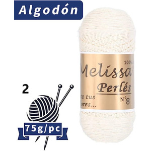 Melissa Perlés 8 - Hilo de Algodón para Ganchillo Hilado 100% Algodón para DIY y Tejer a Mano (1u*70 g), Agujas Talla 2
