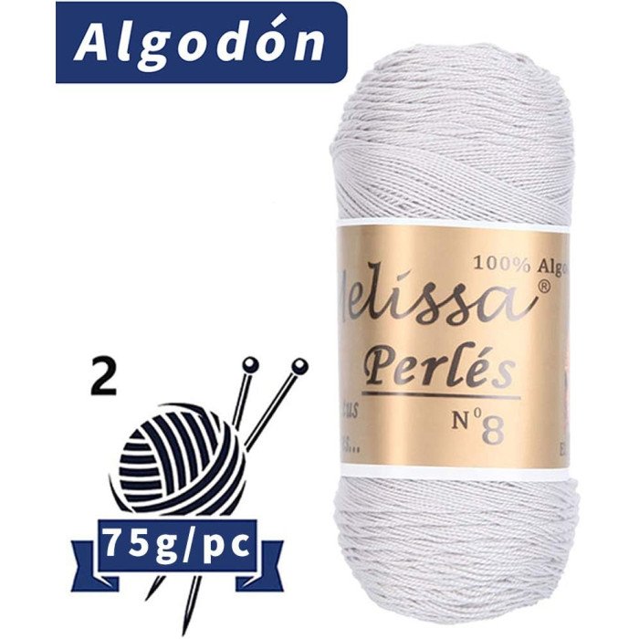 Melissa Perlés 8 - Hilo de Algodón para Ganchillo Hilado 100% Algodón para DIY y Tejer a Mano (1u*70 g), Agujas Talla 2