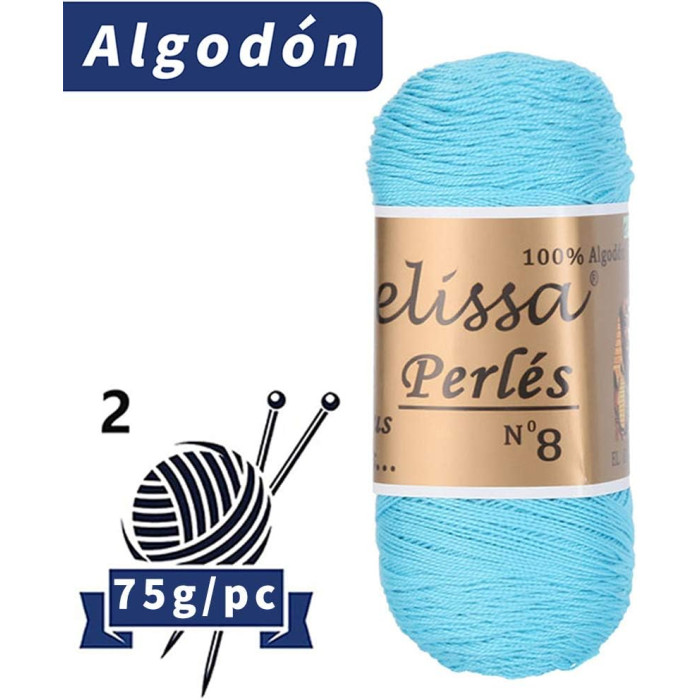 Melissa Perlés 8 - Hilo de Algodón para Ganchillo Hilado 100% Algodón para DIY y Tejer a Mano (1u*70 g), Agujas Talla 2