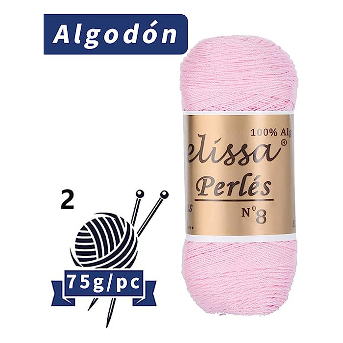 Melissa Perlés 8 - Hilo de Algodón para Ganchillo Hilado 100% Algodón para DIY y Tejer a Mano (1u*70 g), Agujas Talla 2