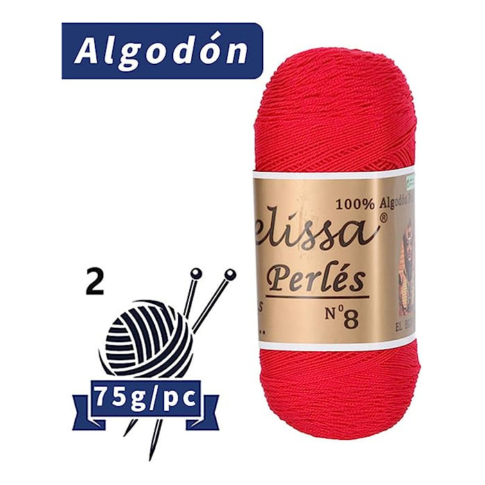 Melissa Perlés 8 - Hilo de Algodón para Ganchillo Hilado 100% Algodón para DIY y Tejer a Mano (1u*70 g), Agujas Talla 2