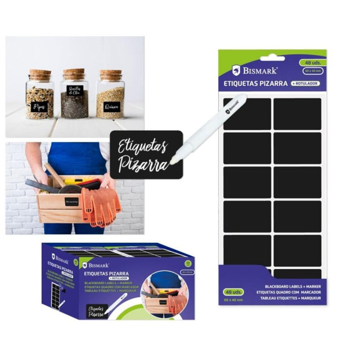pack Etiquetas pizarra 40x60mm con rotulador-48unidades