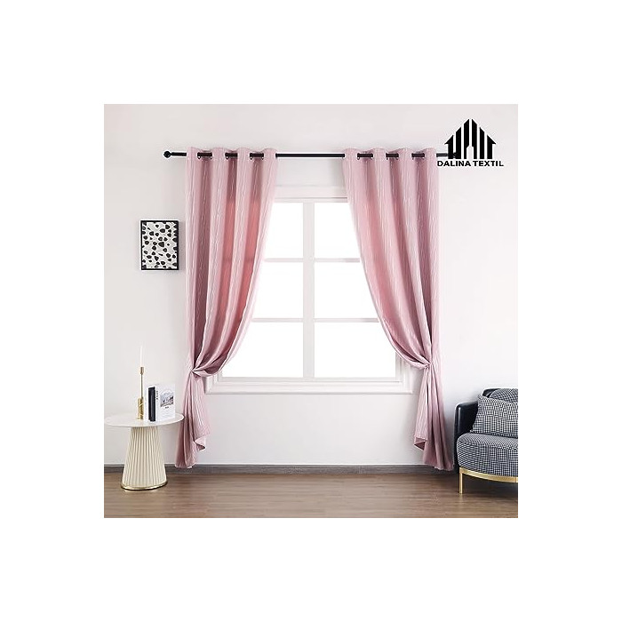Cortina Salón Dormitorio diseño Rayas de Brillo Plateado con Ojales para  Ventana Cocina Comedor 140x260cm Rosa