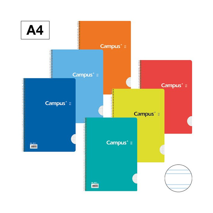Bloc Espiral Campus A4 Tapa Básica 80 Hojas 60g Doble Raya 2,5 mm 1UND