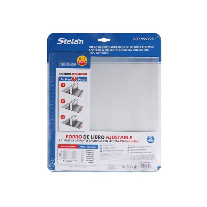 Forro de Libros 30x55 cm Autoadhesivo y Ajustable Transparente Adhesivo en los dos Extremo - Pack de 5 Unidades
