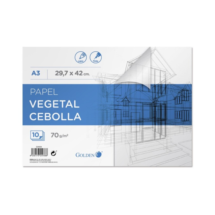 Golden Bloc Papel Vegetal Encolado 10 Hojas 70 Gr 29.7 X 42 cm