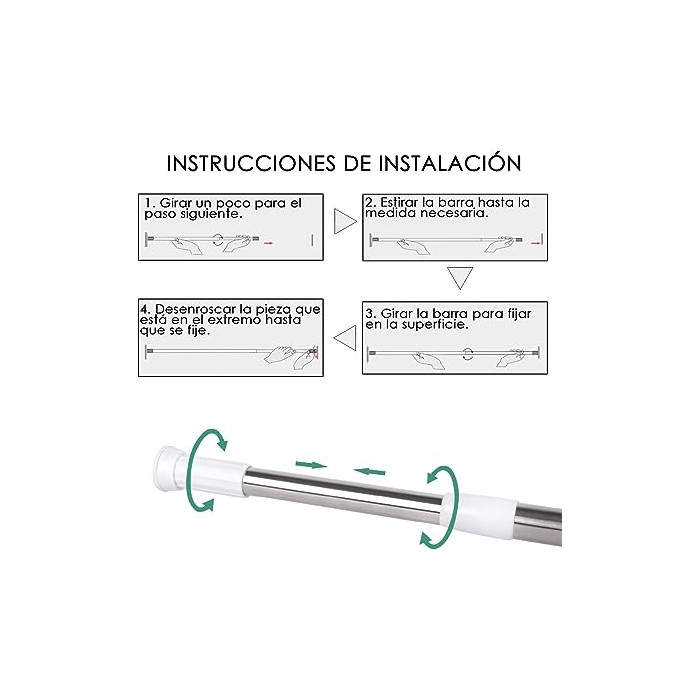 HOME MERCURY- Barra Extensible Ajustable de Aluminio para baño, ropero,  Armario y Cocina. (Blanco, 110-200cm)