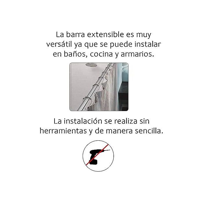HOME MERCURY- Barra Extensible Ajustable de Aluminio para baño, ropero,  Armario y Cocina. (Plateado, 140-260cm)