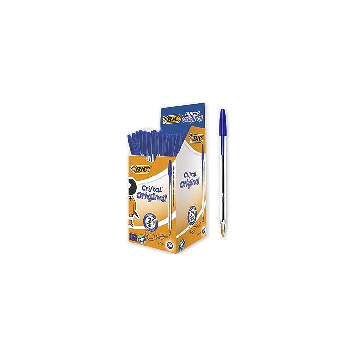 BIC Cristal Bolígrafos, Original, Óptimo para material escolar,Azul, Punta Media (1,0mm)