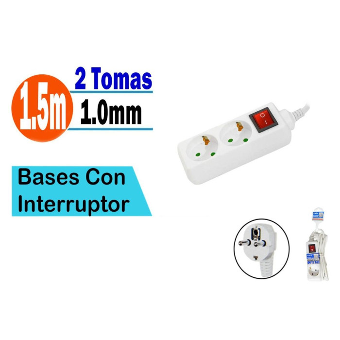 Regleta alargador de 2 enchufes con cable de 1.5 metros