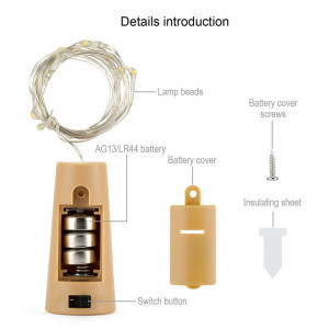 Luces nocturnas para botella, luces de corcho, cadena de luces estrelladas para botella de vino, 2 m Amarillo
