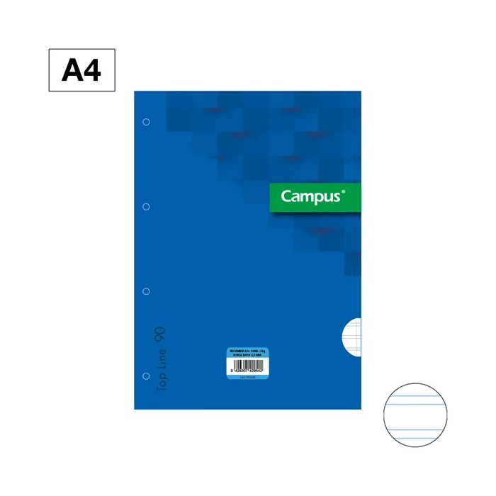 Recambio Archivador Campus A4 100 Hojas 90g Doble Raya 2,5 mm Azul