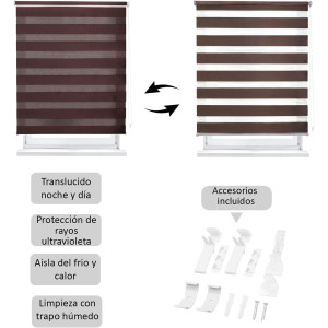 Estor Enrollable de Doble Capa Noche y Día 60-160 x 180 cm,Persiana Enrollbale para Ventana,
