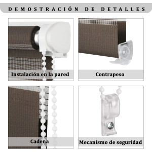 Estor Enrollable de Doble Capa Noche y Día 60-160 x 180 cm,Persiana Enrollbale para Ventana,