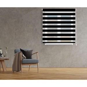 Estor Enrollable de Doble Capa Noche y Día 60-160 x 180 cm,Negro Persiana Enrollbale para Ventana,