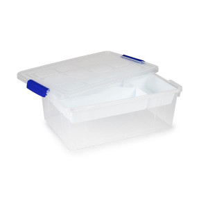 Caja de plástico con tapa y bandeja Nº31, transparente, cajón de almacenaje,  ordenación, almacenamiento objetos, 9 l