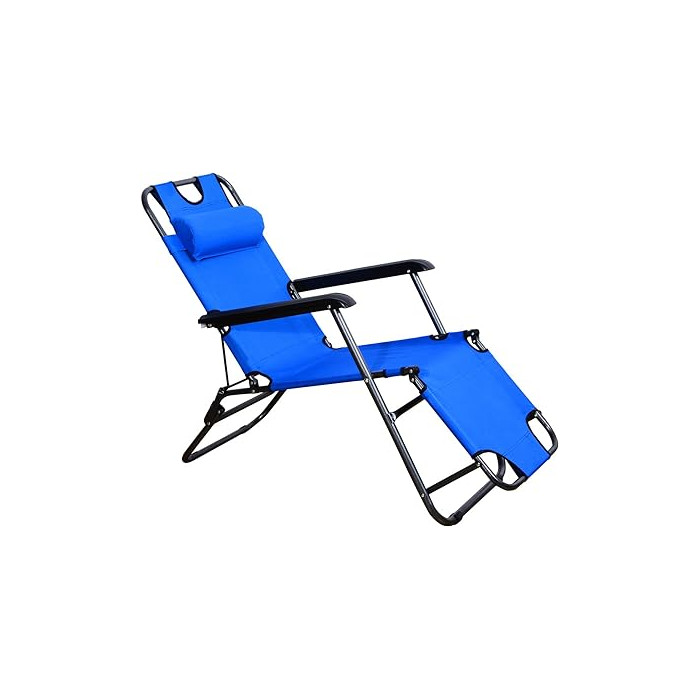 Tumbona Reclinable y Plegable de Jardín - Color Azul RoJO - Tela Oxford y Acero - 153x60x29cm