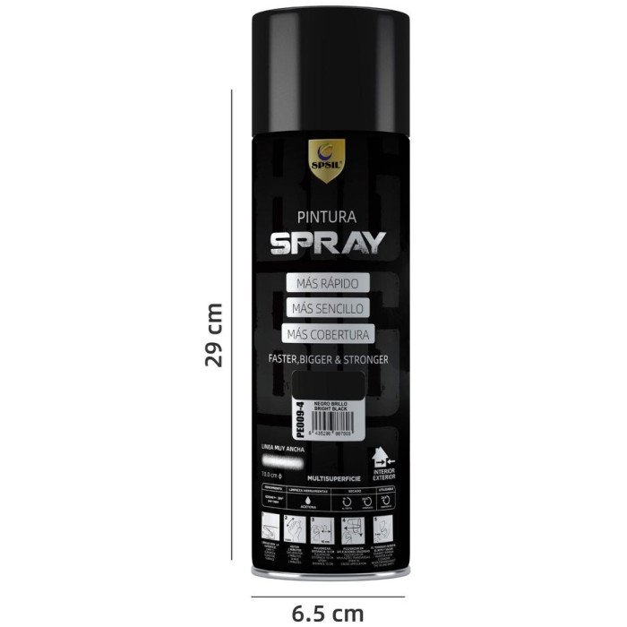 Pintura Spray 600ml -(Color NEGRO BRILLO ) Adecuado Metal Madera y Plástico - (Paquete de 1)