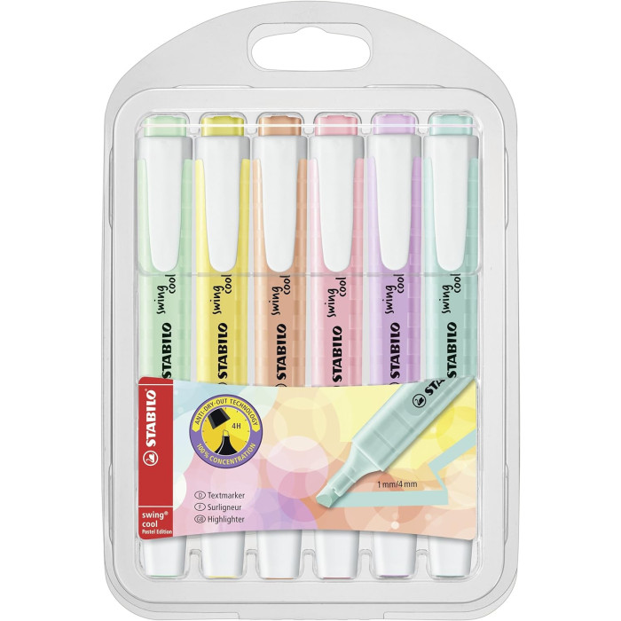 Rotulador stabilo fluorescente swing cool color pastel bolsa de 6 unidades colores surtidos