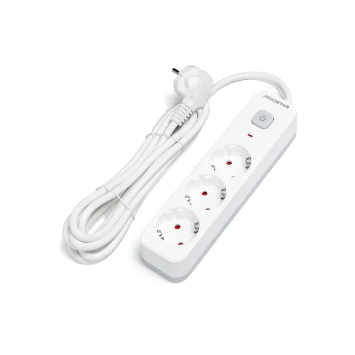 Regleta Enchufes, Alargador Enchufe de 3 Enchufes con Interruptor, Cable de 5  Metros, Blanco