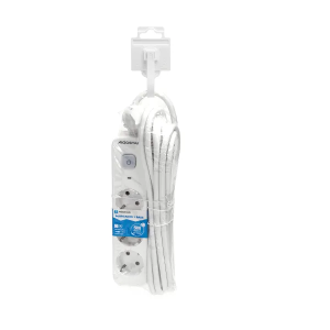 Regleta Enchufes, Alargador Enchufe de 3 Enchufes con Interruptor, Cable de 5 Metros, Blanco