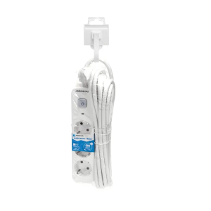 Regleta Enchufes, Alargador Enchufe de 3 Enchufes con Interruptor, Cable de 5  Metros, Blanco