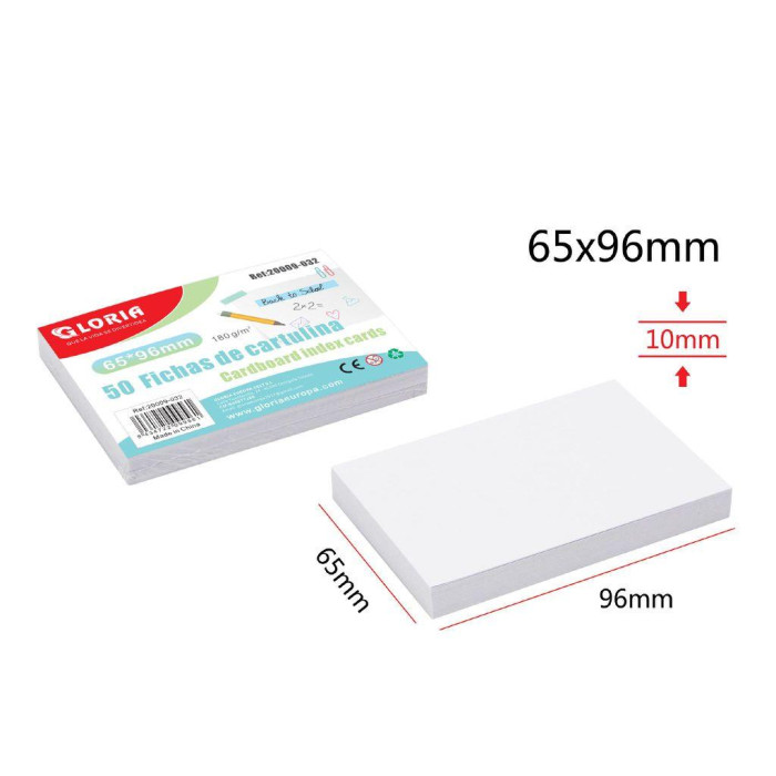 Ficha de Cartulina 50Hojas 65x96mm 180 grm