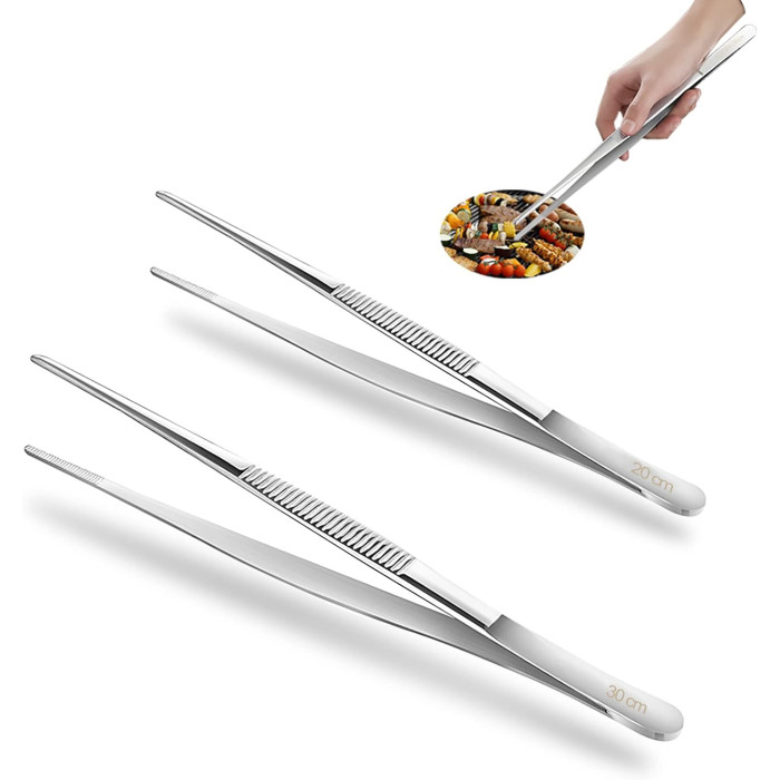 Pinzas de Cocina 25 cm, Acero Inoxidable, Pinza Metalica de Precision para Emplatar para Horneado, Barbacoa y Cocinar