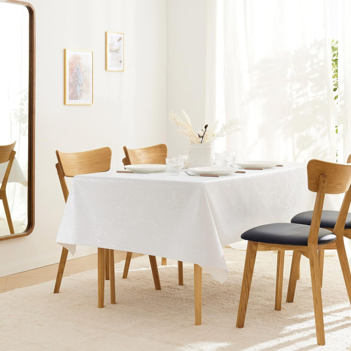 Blanco Mantel de Hule,Mantel Rectangular, 140cm X 20Mts, Essentiel, Poliéster Liso, Blanco