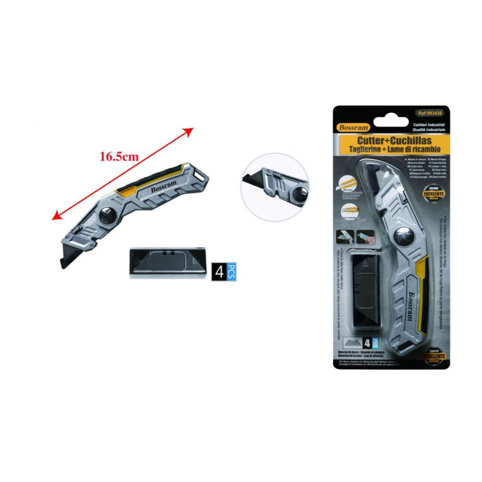 Cúter Navaja Plegable de 12 cm, Zinc, Acero,con 4 cuchillas