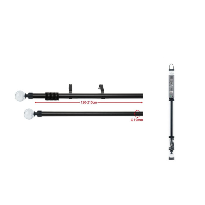 Barra de Cortina Extensible,Tamaños 120-210cm Negro oro, Barra Universal Decorativa Diamante de Metal