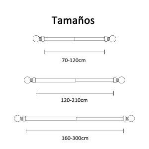 Barra de Cortina Extensible,Tamaños 120-210cm Negro oro, Barra Universal Decorativa Diamante de Metal