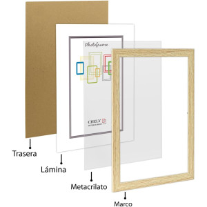 Marco de Fotos 50x70cm (Haya) MOD-254 Hecho de Madera, Ancho de moldura 2cm