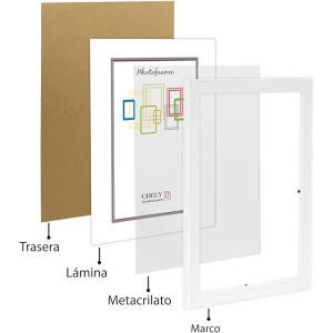 Marco de Foto 40x50cm (Blanco) MOD-254 Hecho de Madera, Ancho de moldura 2cm
