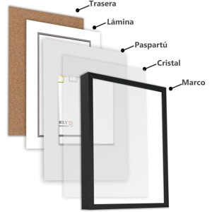 Marco con profundidad A4 (Int 15x20cm) Negro MOD 3503 madera con paspartu