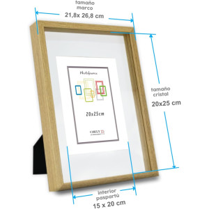 Marco con Profundidad 20x25cm (INT 15x20cm) Haya Mod 3503 Madera con paspartu