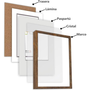 Marco con profundidad 15x20cm (Int 10x15 cm) Marrón MOD 3503 madera con paspartú.