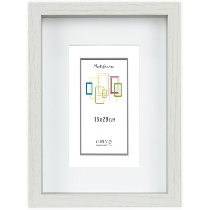 Marco con profundidad 15x20cm (Int 10x15cm) Blanco MOD 3503 madera con paspartu