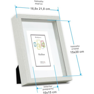 Marco con profundidad 15x20cm (Int 10x15cm) Blanco MOD 3503 madera con paspartu