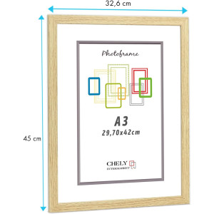 Marco de Foto A3 (Haya) MOD-254 Hecho de Madera, Ancho de moldura 2cm.CHELY INTERMARKET