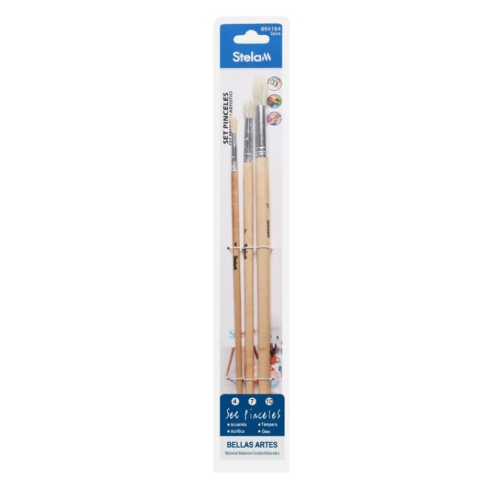 Set 3 pinceles (4,7,10 ) 28cm  color natural