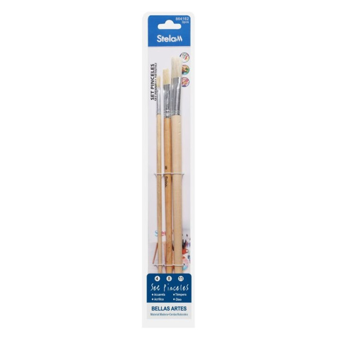 Set  pinceles (4,8,11 ) 31 cm color natural