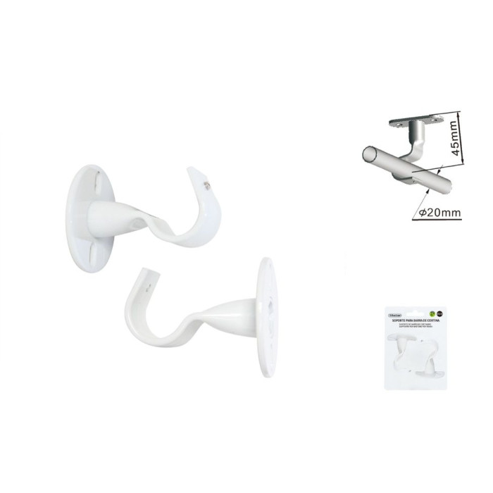 Soporte mediano abierto para barra de cortina de 2 piezas ,20 mm