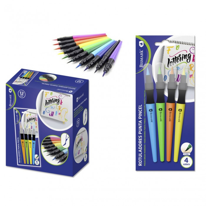 Pack 4 Rotuladores Lettering Punta Pincel Colores Pastel Bismark