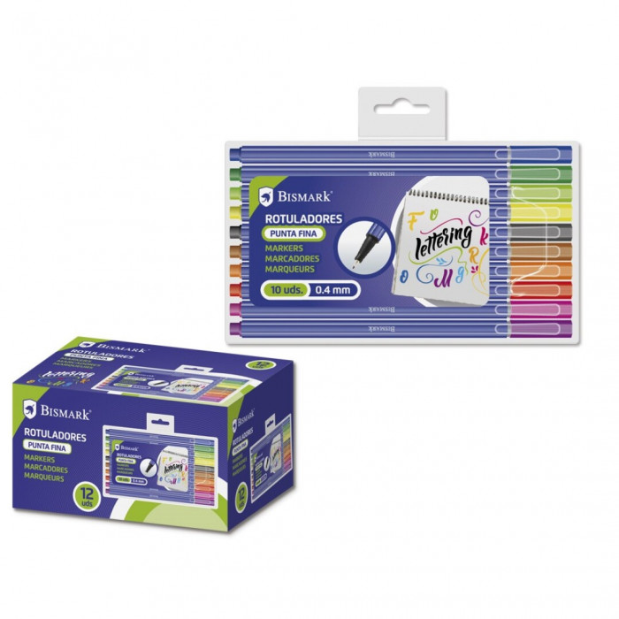 BISMARK ROTULADOR PUNTA FINA 10 COLORES SET LETTERING