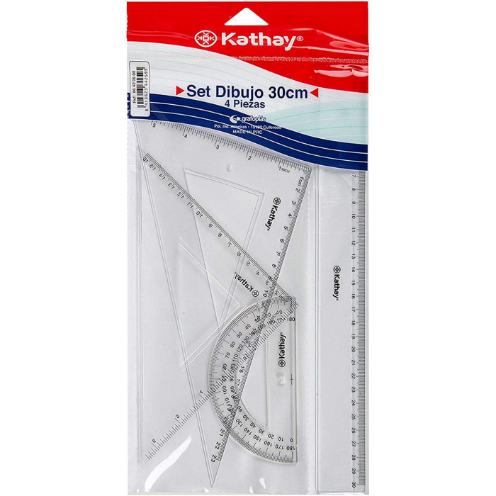 Pack Escolar de Dibujo con Regla 30cm, Escuadra,